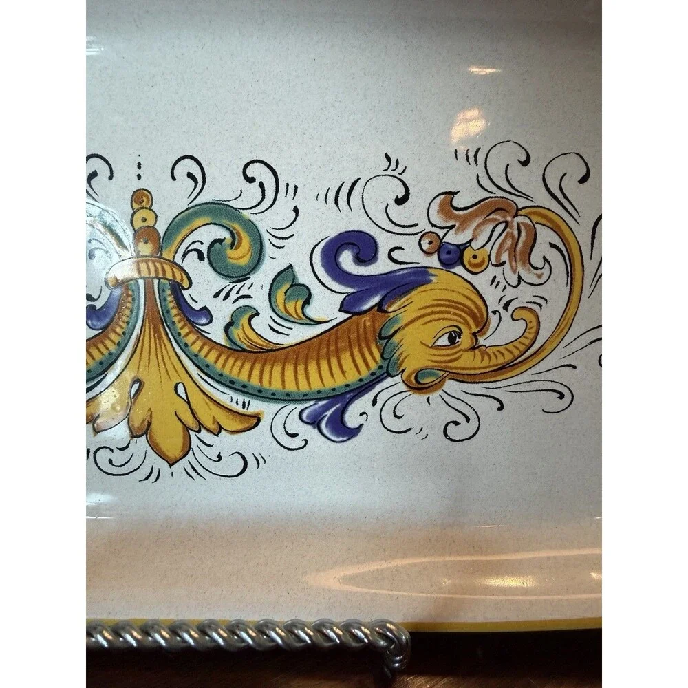 Nova Deruta Italian Raffaellesco Pottery Serving Plate Dish Tray Dragons 11 x 5